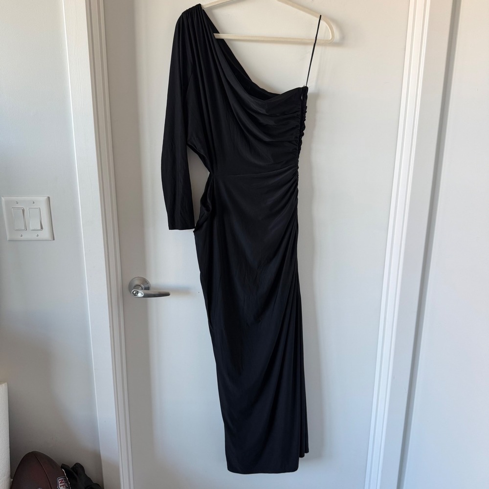 Abercrombie & Fitch Black One Shoulder Cutout Ruched Maxi Dress Large LBD